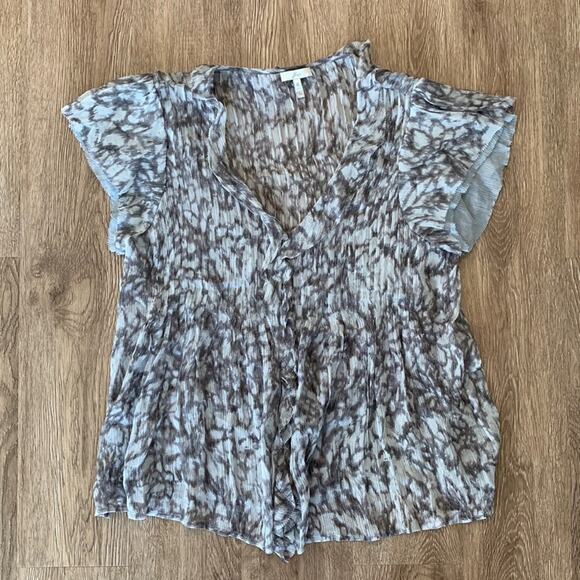Joie Sheer V-Neck Short Sleeve Grey Print Blouse Size Medium - Picture 1 of 5